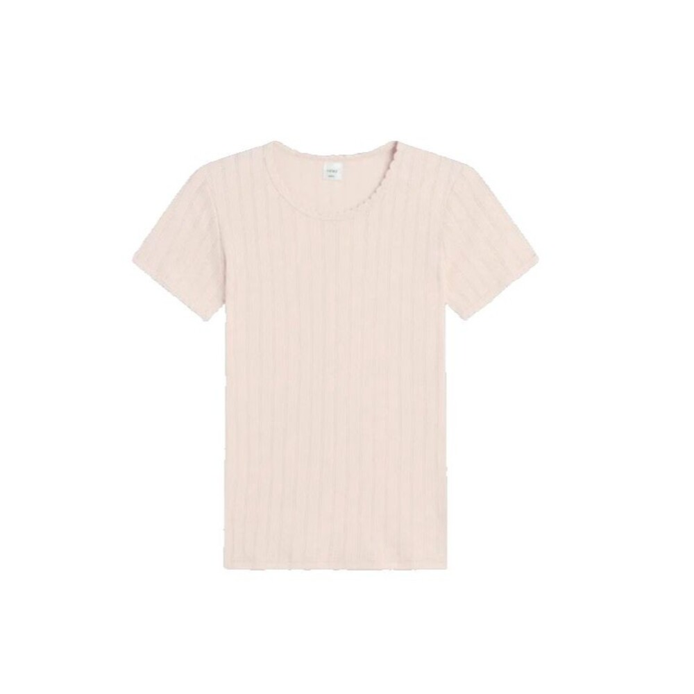 LESET Women's Pointelle Slim Fit Tee Shirt Baby Pink Scalloped Edging Size XS